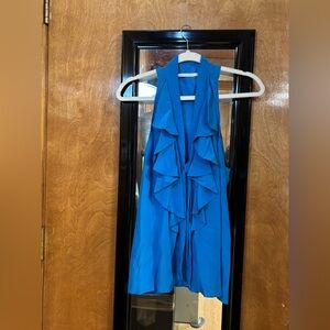 Black Halo Blue Sleeveless Ruffle Front Blouse Top Size 8